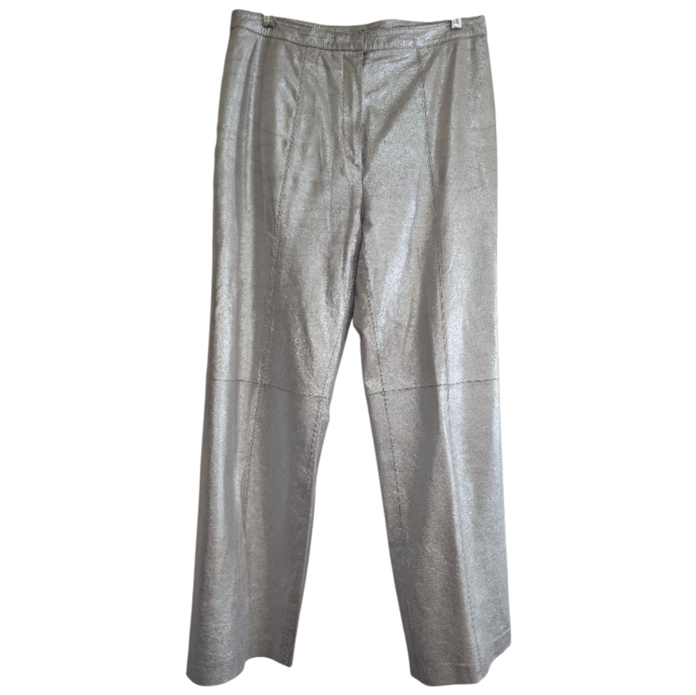 Vintage Silver Glitz Leather Straight Leg Pants Size 12 Randolph Duke 80s